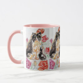 Taza Rosas De Tuxedo Cat Cute Flores Gatos Rosa De Acua