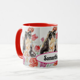 Taza Rosas De Tuxedo Cat Cute Flores Gatos Rosa De Acua