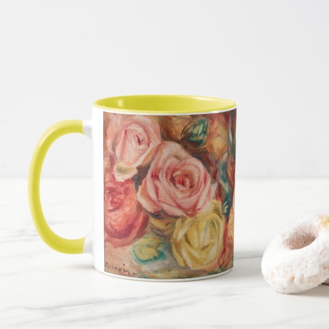 Taza Rosas en una vesícula de Pierre Renoir, Bella Arte (Con donut)
