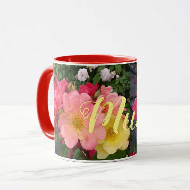 Taza Rosas florales de la flor rosa roja (Anverso izquierdo)