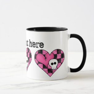 Taza Rosas fuertes y corazón y cráneo punkyes lindos