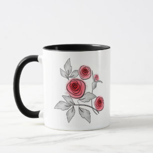 Taza Rosas modernas abstractas flores rojas gris floral