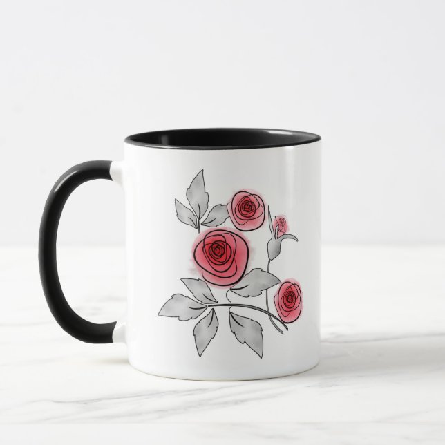 Taza Rosas modernas abstractas flores rojas gris floral (Izquierda)