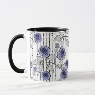 Taza Rosas modernas abstractas flores violeta gris blan