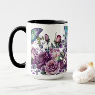 Taza Rosas morados florales y mariposas