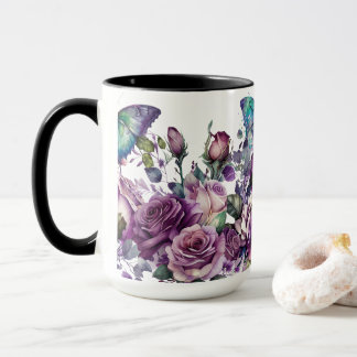 Taza Rosas morados florales y mariposas
