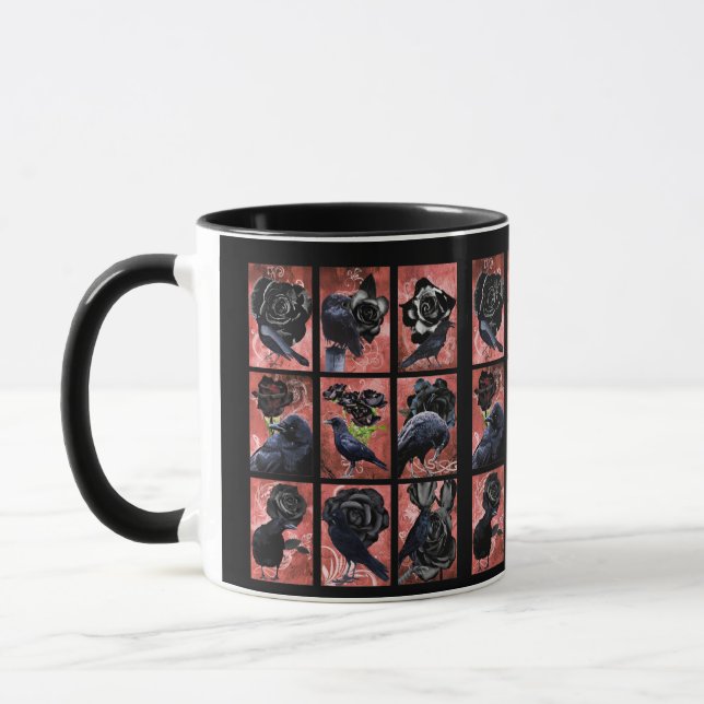 Taza Rosas negros ravens y cuervos collage de arte góti (Izquierda)