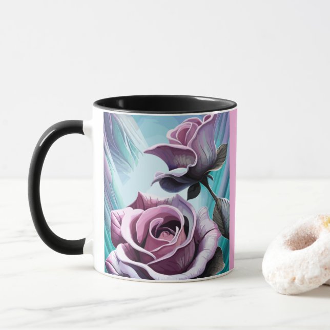 Taza Rosas Radiantes: Pétalos Perfectamente Rosados y P (Con donut)