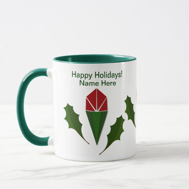 Taza Rosas rojas abstractas personalizadas, verde de fe (Izquierda)
