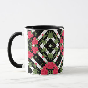 Taza Rosas rojas flores floral caleidoscópico negro bla