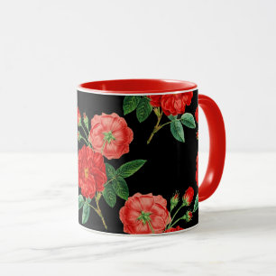 Taza Rosas Rojas, Fondo Negro,