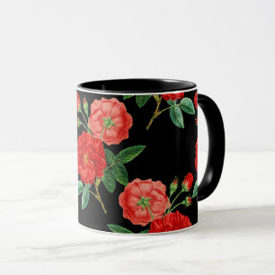 Taza Rosas Rojas, Fondo Negro,