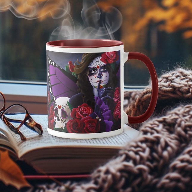 Taza Rosas Rojas Purpura Hada de la Calavera Día de Mue (Subido por el creador)