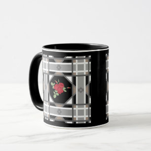 Taza Rosas rojas, retro, regalo, saludo, ilustración
