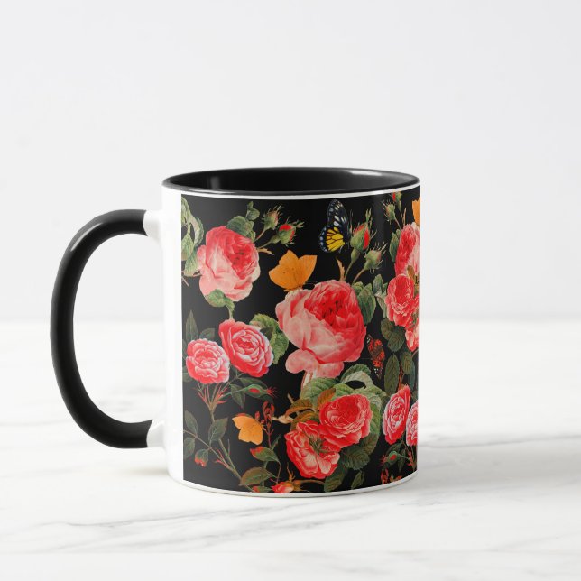 Taza ROSAS ROJAS Y MARIPOSAS AMARILLAS Flores Negras (Izquierda)