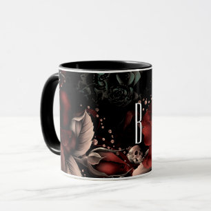 Taza Rosas rojos de chispas negras y cráneo personaliza