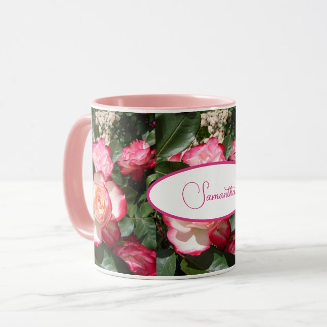 Taza Rosas rojos y blancos floridos Rosas florales (Anverso izquierdo)