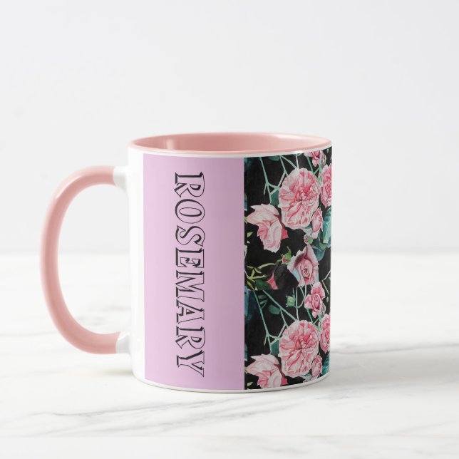 Taza Rosas rosados de col Rosa de acuarela floral Mug (Izquierda)
