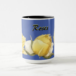 Taza "Rosas" Rosas Amarillas sobre Café Azul