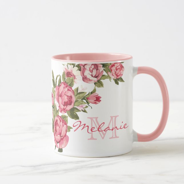 Taza Rosas rosas rosas rosadas de color rosa vintage No (Derecha)