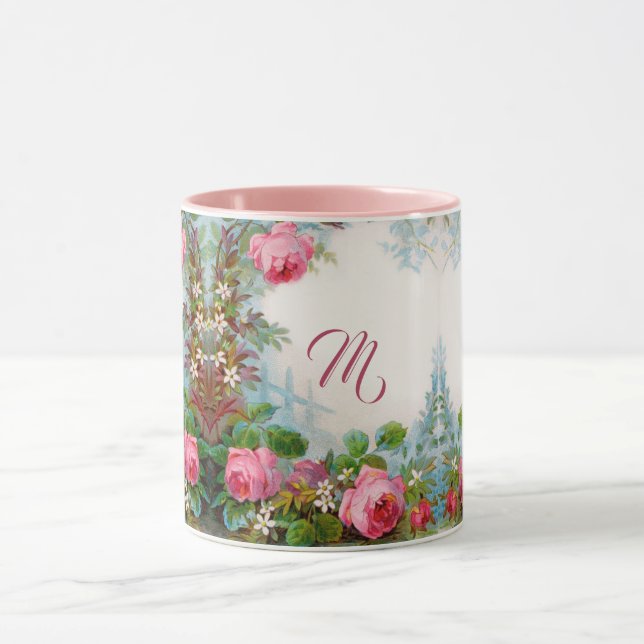 TAZA ROSAS ROSAS ROSAS Y JASMINAS FLORALES MONOGRAM MUG (Centro)