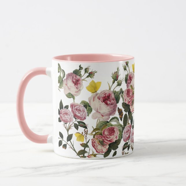 Taza ROSAS ROSAS ROSAS Y MARIPOSAS AMARILLAS Florales b (Izquierda)