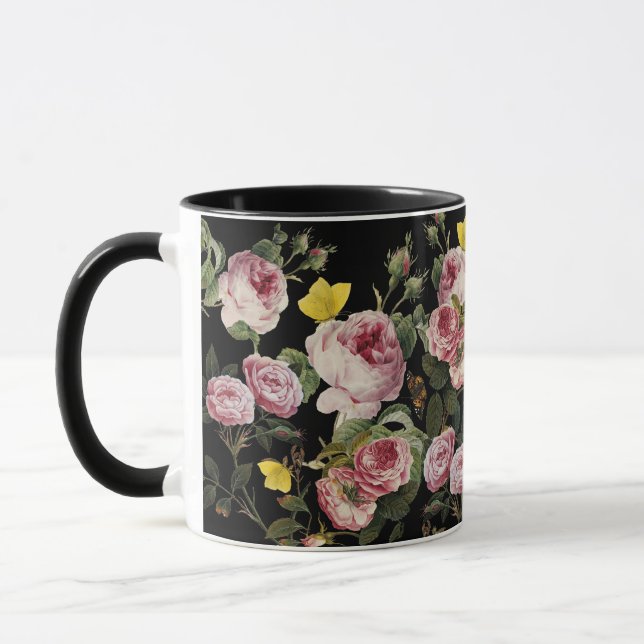 Taza ROSAS ROSAS ROSAS Y MARIPOSAS AMARILLAS Florales N (Izquierda)