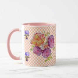 Taza Rosas rosas y violetas comprueban la mezcla acuáti