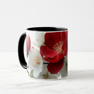 Taza rosas silvestres rojas y blancas
