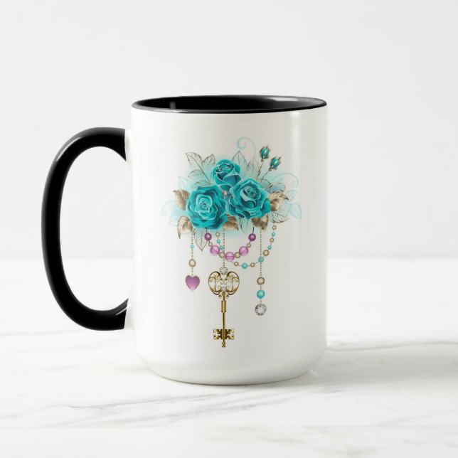 Taza Rosas turquesas con llaves (Izquierda)