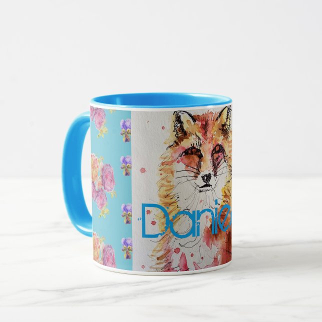 Taza Rosas Verde azulados de animales de la zorra roja (Anverso izquierdo)
