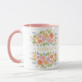Taza Rose Bouquet Gold Watercolor con nombre