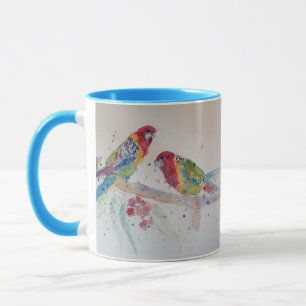 Taza Rosella Parrot colorido color agua Mug azul