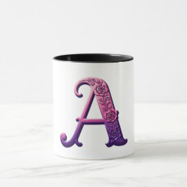 Taza Rosemaling Metálico Moderno Letra A, Rosa/Púrpura