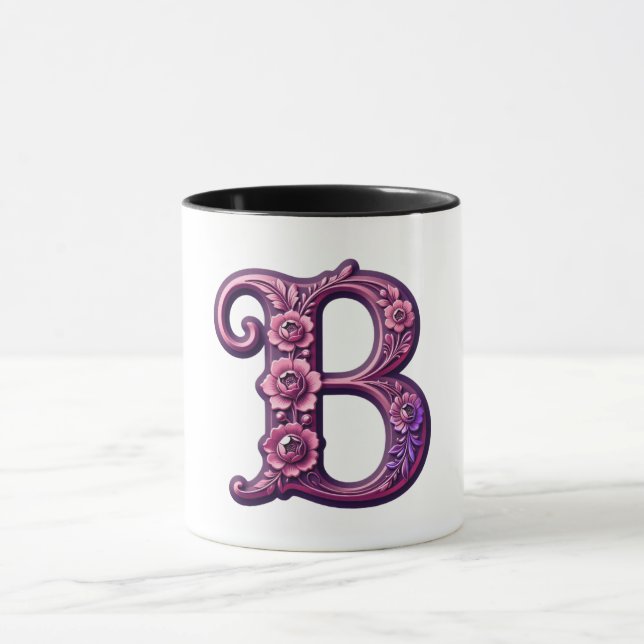Taza Rosemaling Metálico Moderno Letra B, Rosa/Morado (Centro)