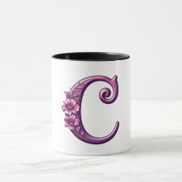 Taza Rosemaling Metálico Moderno Letra C, Rosa/Morado