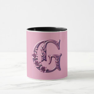 Taza Rosemaling Metálico Moderno Letra G, Rosa/Morado