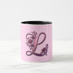 Taza Rosemaling Metálico Moderno Letra L, Rosa/Púrpura