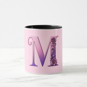 Taza Rosemaling Metálico Moderno Letra M, Rosa/Morado