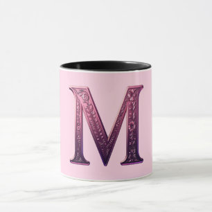 Taza Rosemaling Metálico Moderno Letra M, Rosa/Morado