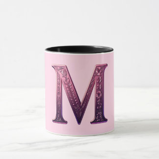 Taza Rosemaling Metálico Moderno Letra M, Rosa/Morado