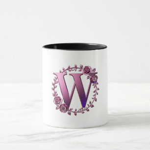 Taza Rosemaling Metálico Moderno Letra W, Rosa/Morado