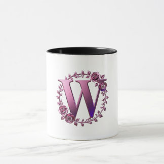 Taza Rosemaling Metálico Moderno Letra W, Rosa/Morado