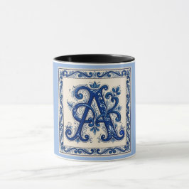 Taza Rosemaling Monogram Prussian Blue