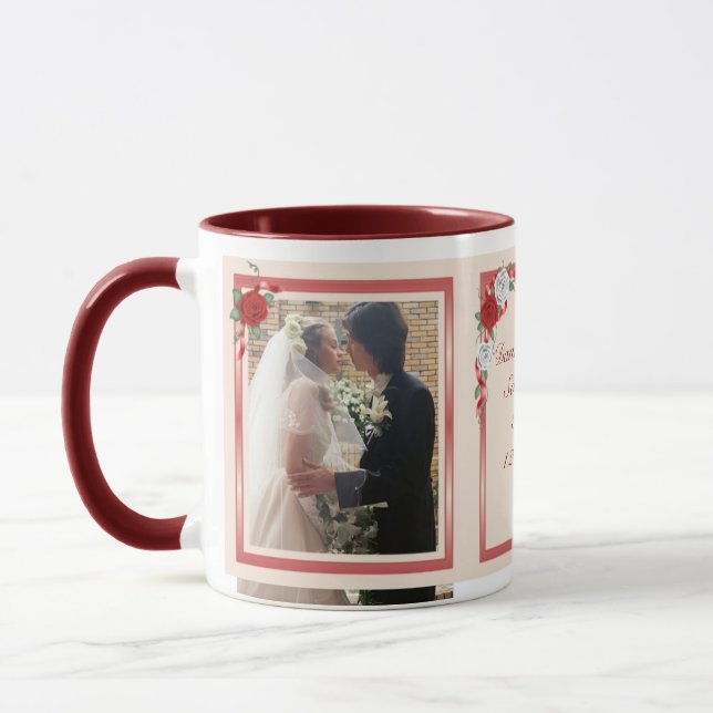 Taza Roses Rojas y blancas Parejas Ringer Mug (Izquierda)
