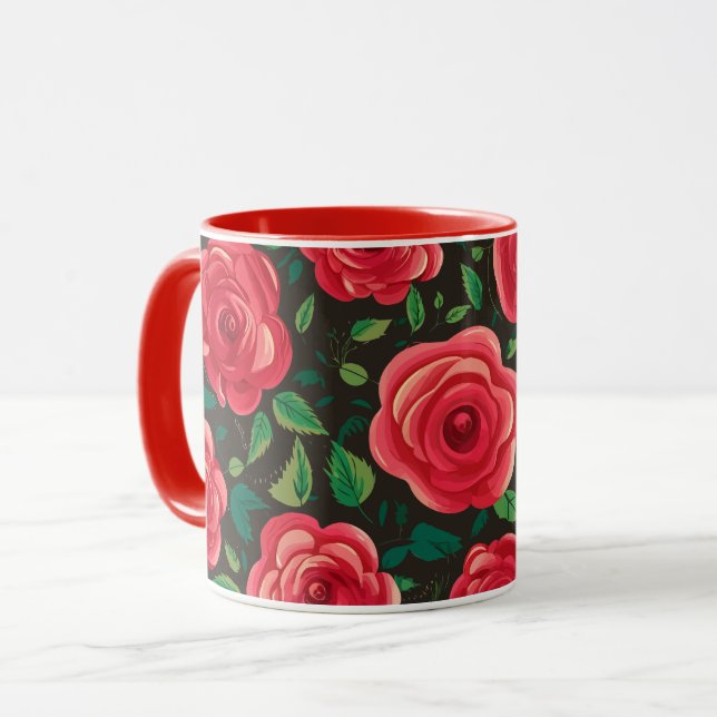 Taza Roses rojos en flor: Exuberante exposición floral (Anverso izquierdo)