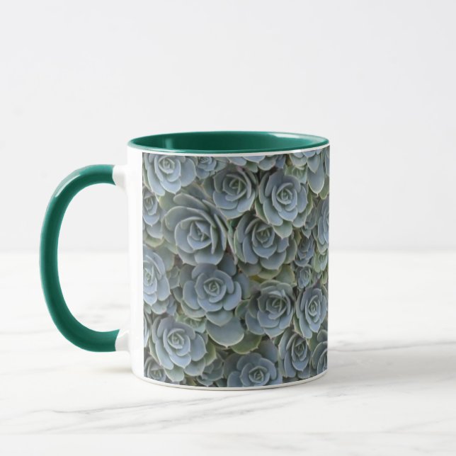 TAZA ROSETTES DE PLANTAS SUCULENTES GRIS VERDES (Izquierda)