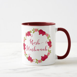 Taza Rosh Hashanah Año Nuevo Pomegranate Flower Wreath