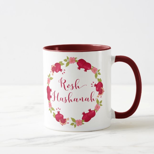 Taza Rosh Hashanah Año Nuevo Pomegranate Flower Wreath (Derecha)