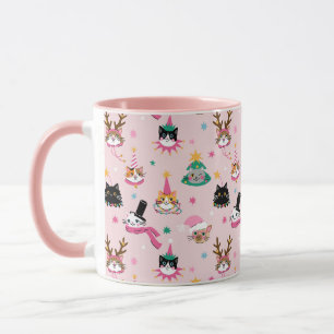 Taza Rostros de gato festivo en el patrón de Gorras de 